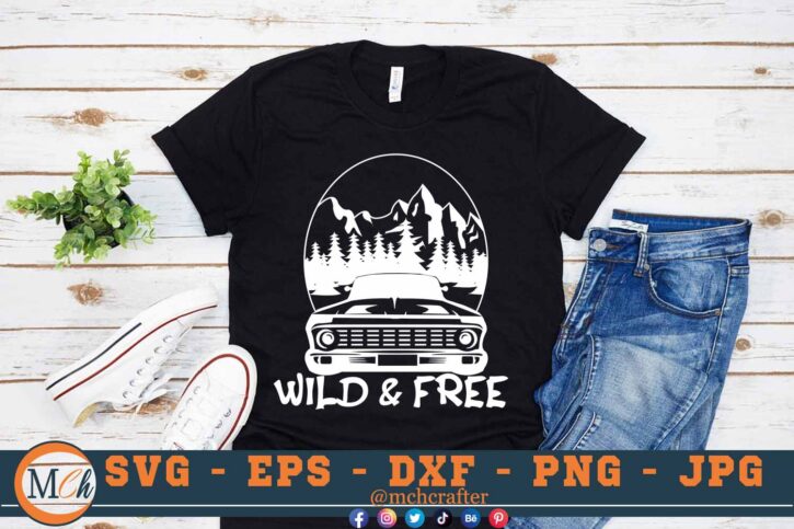M043 Wild and free 3 2 Mcp Black Outdoor Cars SVG Wild and Free SVG Classic Cars SVG Outdoor SVG Mountains SVG