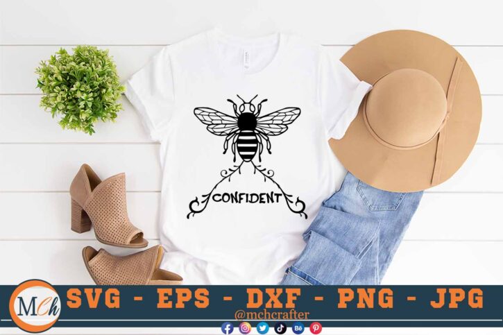 M127 BEE CONFIDENT 3 2 Mcp White Bee SVG Bee Confident SVG Bee Designs SVG Bees SVG Insects SVG Cut File For Cricut