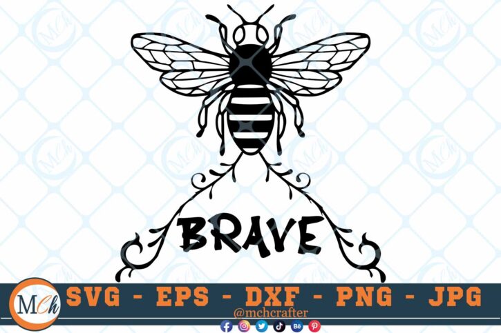 M128 BEE BRAVE 3 2 Thum Bee SVG Bee Brave SVG Bee Designs SVG Bees SVG Insects SVG Cut File For Cricut