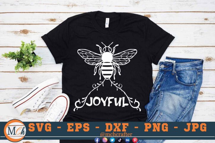 M129 BEE JOYFUL 3 2 Mcp Black Bee SVG Bee Joyful SVG Bee Designs SVG Bees SVG Insects SVG Cut File For Cricut