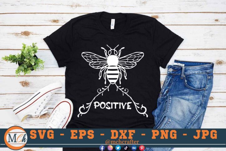 M133 BEE POSITIVE 3 2 Mcp Black Bee SVG Bee Positive SVG Bee Designs SVG Bees SVG Insects SVG Cut File For Cricut