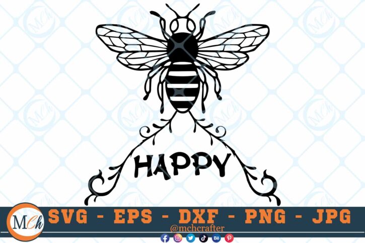 M134 BEE HAPPY 3 2 Thum Bee SVG Bee Happy SVG Bee Designs SVG Bees SVG Insects SVG Cut File For Cricut
