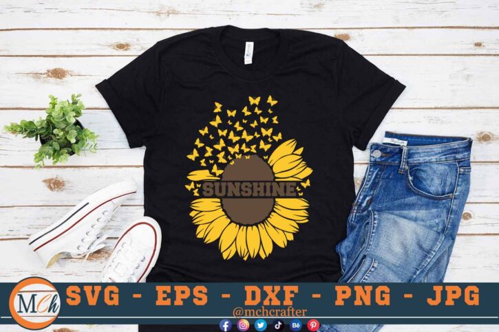 M211 SUNSHINE 3 2 Mcp Black Sunflower and Butterflies SVG Sunshine SVG Sunflower SVG Nature SVG Cut File for Cricut