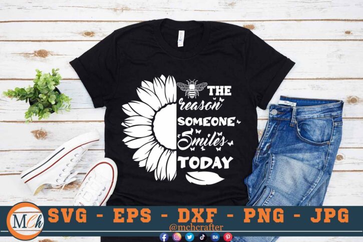 M212 Smile B 3 2 Mcp Black Sunflower SVG Bee The Reason Someone Smiles Today SVG Nature SVG Cut File for Cricut