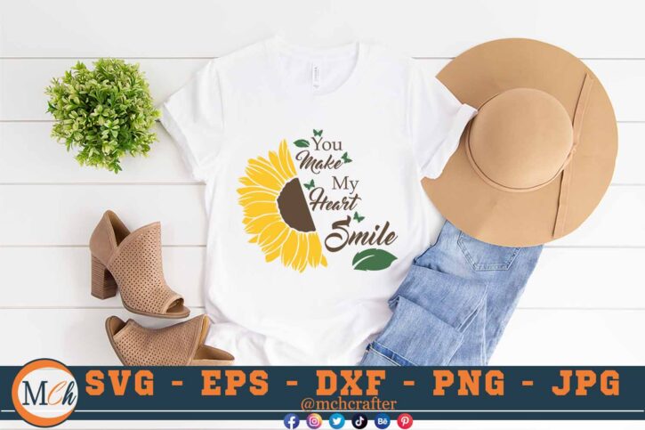 M215 YOU MAKE clr 3 2 Mcp White Sunflower SVG You Make My Heart Smile SVG Sunflowers SVG Nature SVG Cut File for Cricut