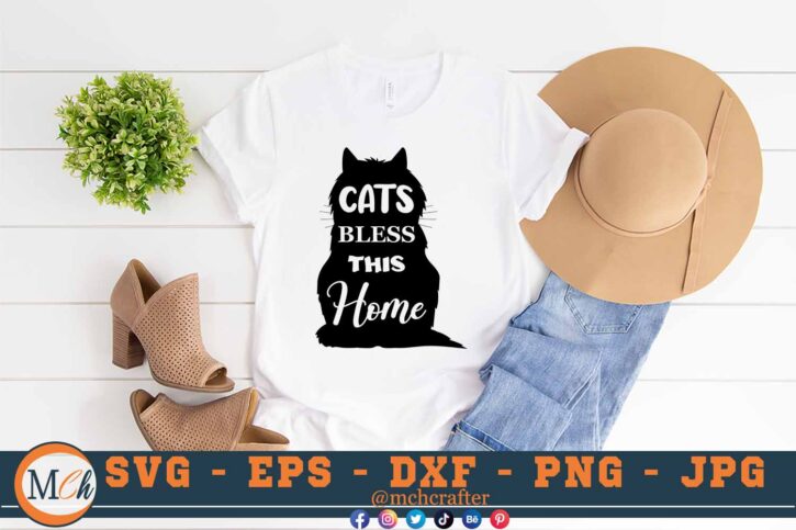 M334 CATS BLESS 3 2 Mcp White Cat Quotes SVG Cats Bless This Home SVG Paw Print SVG Cats SVG Cats Signs SVG