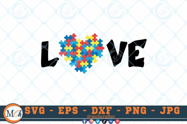 M387 LOVE 3 2 Thum Autism SVG Heart SVG Love SVG Autism Awareness SVG Puzzle SVG