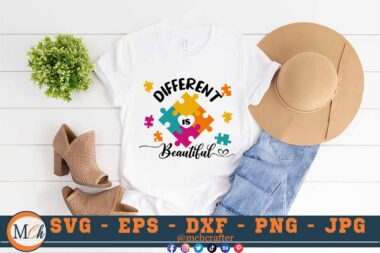 M388 DIFFERENT 3 2 Mcp White Autism SVG Different is Beautiful SVG Heart SVG Autism Awareness SVG Puzzle SVG