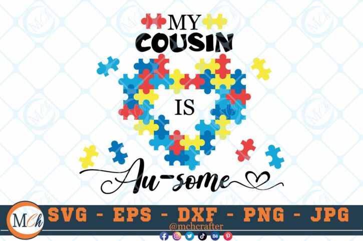 M392 COUSIN 3 2 Thum Autism SVG My Cousin is Au-some SVG Autism Awareness SVG Puzzle SVG Love SVG