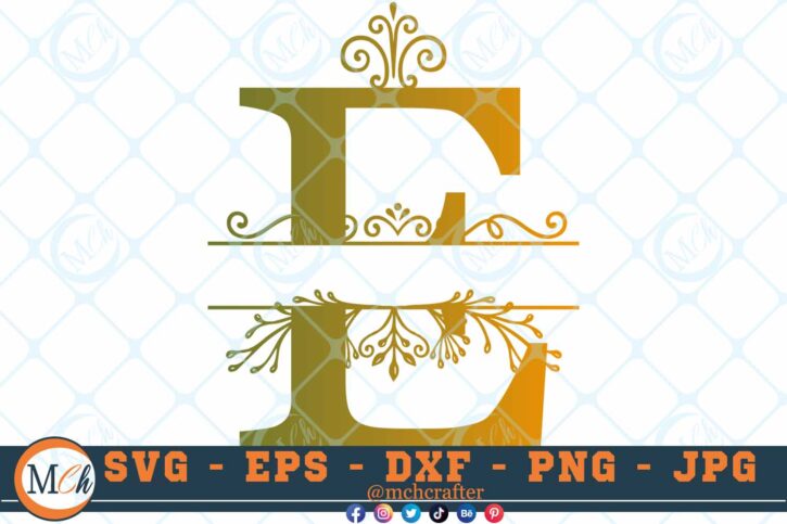 M494 E 3 2 Thum Split Letter E SVG Split Monogram SVG Letters SVG Decorative Letter SVG Fancy Letter E SVG