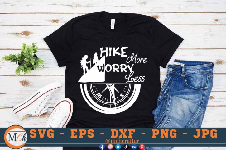 M655 3 2 Mcp Black Hike More Worry Less SVG Hiking SVG Outdoor Adventure SVG Mountains SVG Hiking Family